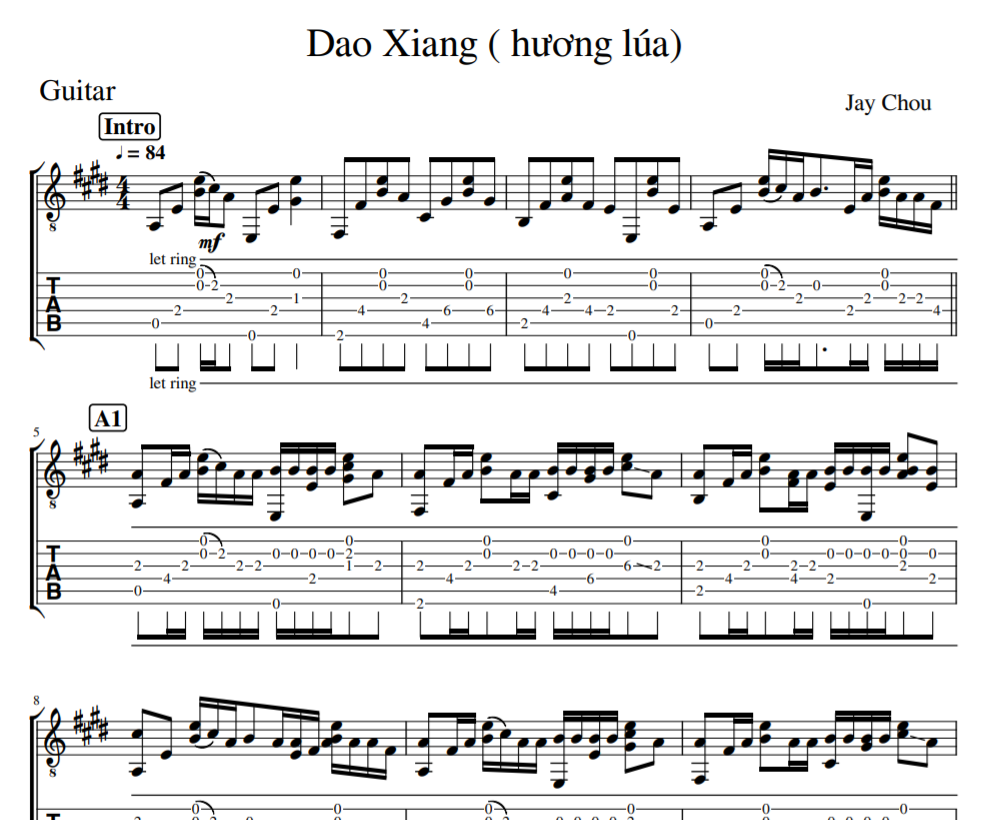 Dao Xiang ( hương lúa) for guitar tab